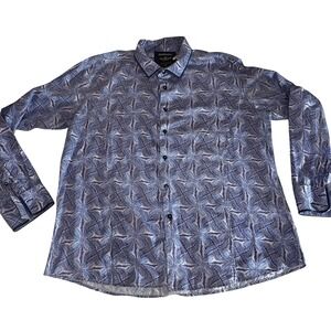 Barabas Mens XXL Blue Geometric Kaleidoscope Print Cotton Button Down Shirt